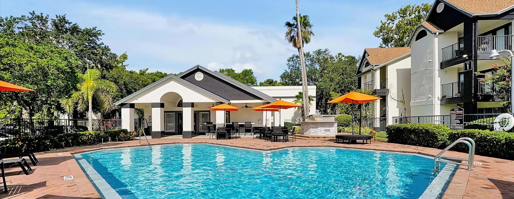 a swimming pool in a backyard