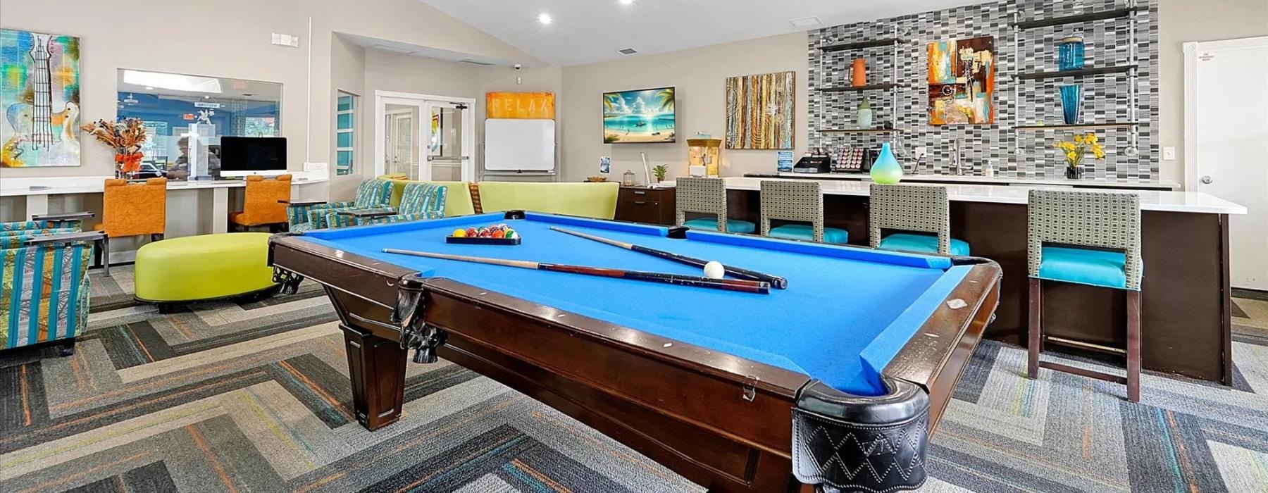 a pool table in a room